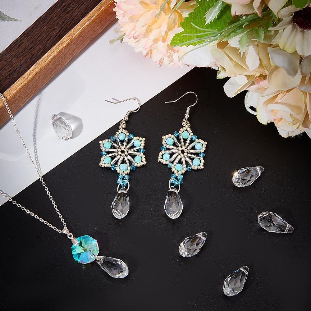 Beebeecraft 1 Box 40Pcs Faceted Glass Beads 10x20mm Clear Top Drilled Teardrop Beads Spacer Beads Dangle Pendant for Jewelry Making Chandelier DIY Project Earring Necklaces Bracelets Crafts - Image 4