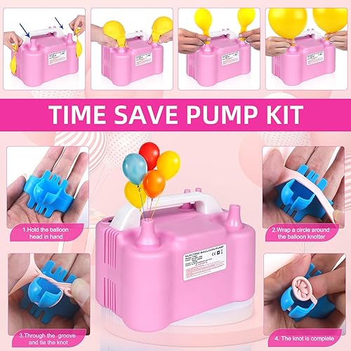 Miniatura 4 de HXHWISE Bomba de globo eléctrica+kit de bomba de globo de mano, inflador de globos de doble boquilla, herramienta de inflador de globos de aire