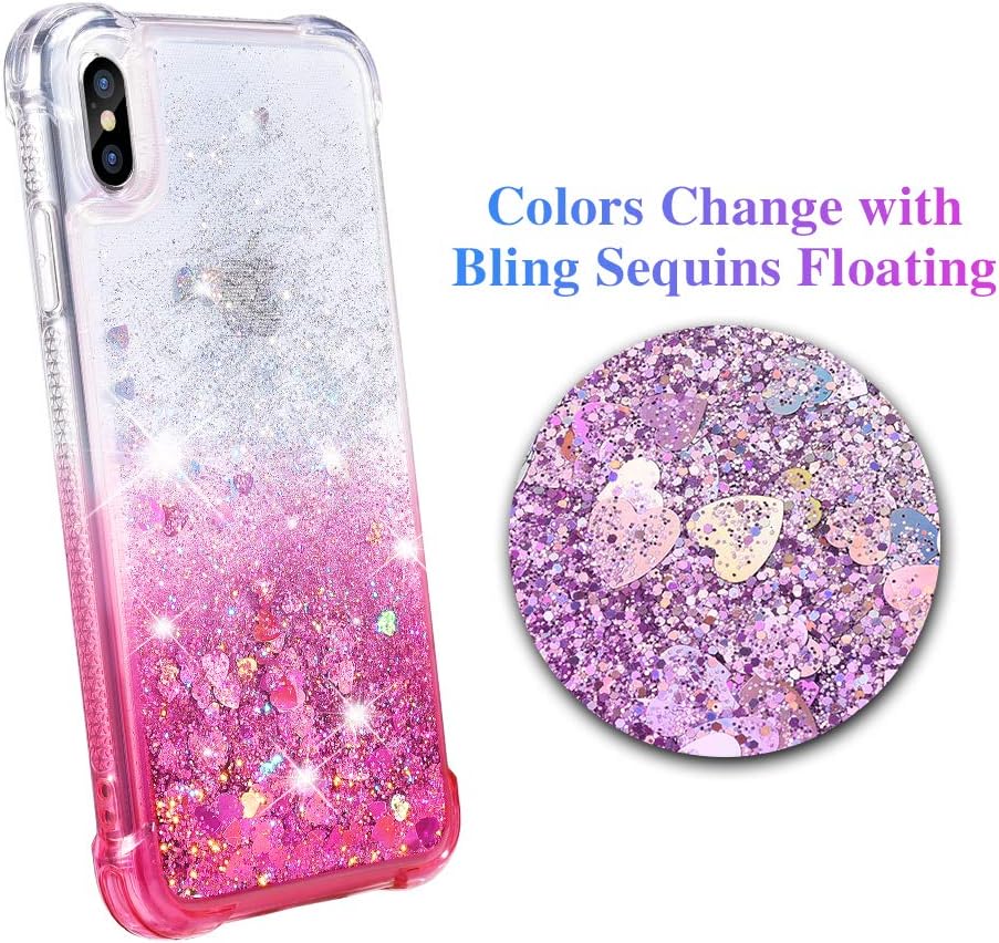 Ruky Case for iPhone Xs Max Glitter Case, Gradient Quicksand Series TPU Bumper Cushion Reinforced Corners Protective Bling Liquid Women Girls Case for iPhone Xs Max 6.5 inches (Gradient Pink)