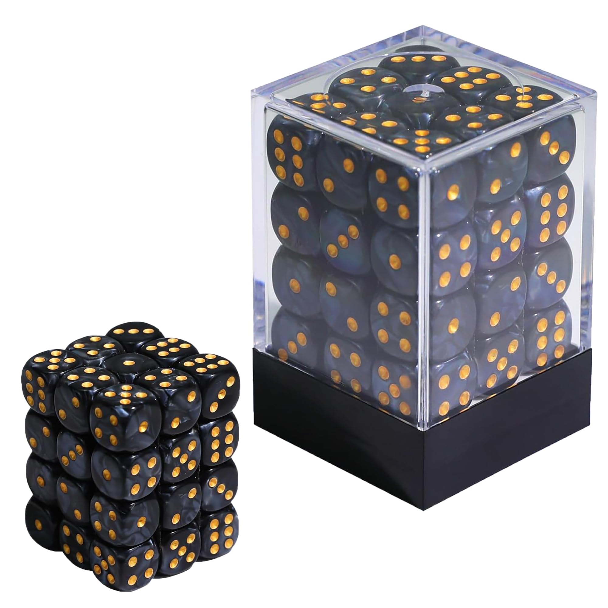 Gobelieve 36-Piece 12mm Rounded Corner Dice Set with Box, 6-Sided Mini Dice with Case, Black and Gold Dice for Game Collectibles and Tabletop RPG Accessories