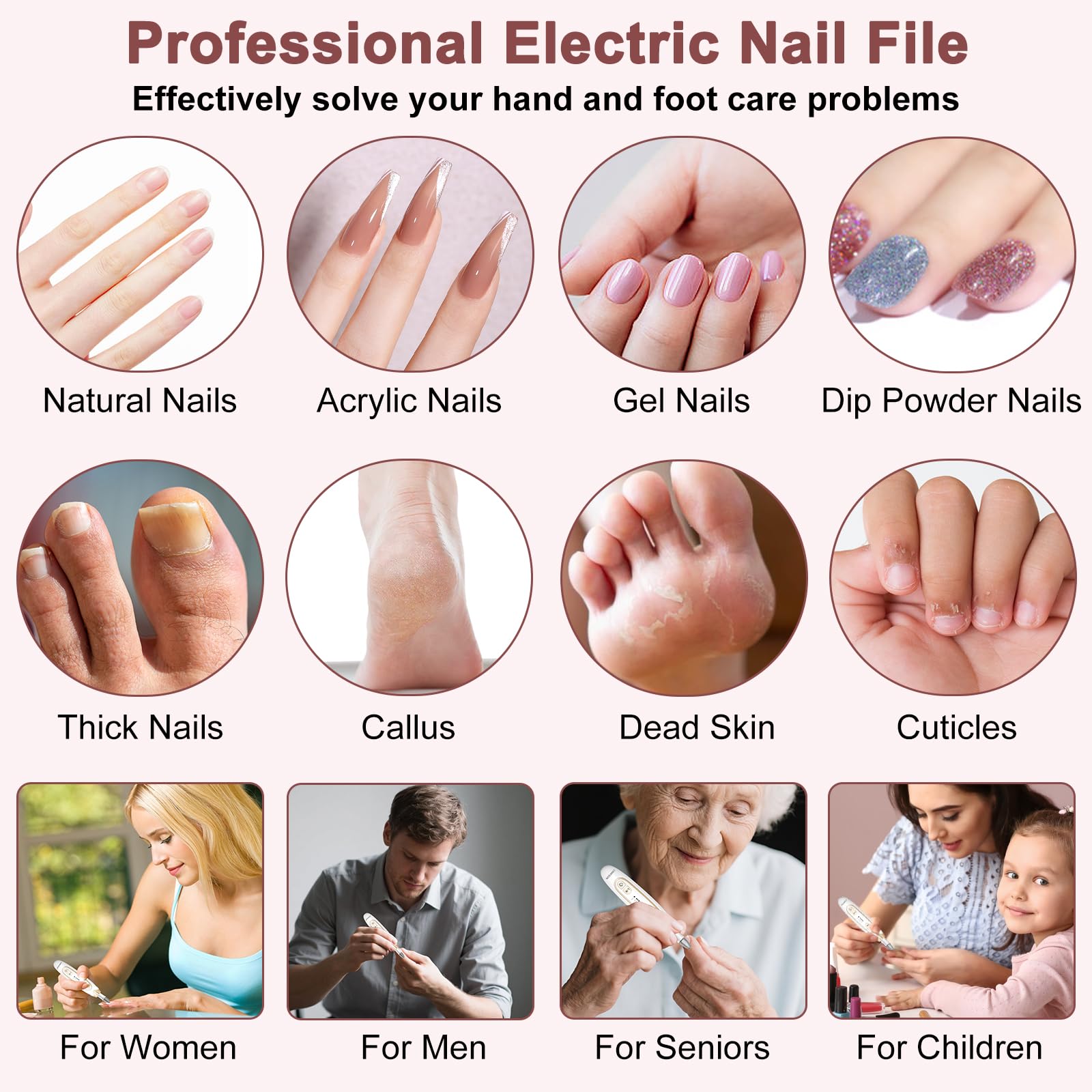 Kit profesional de manicura y pedicura, máquina eléctrica inalámbrica para limas de uñas, lima de uñas y juego de pulidor, amoladora de uñas de los pies para uñas gruesas, herramientas de cuidado de