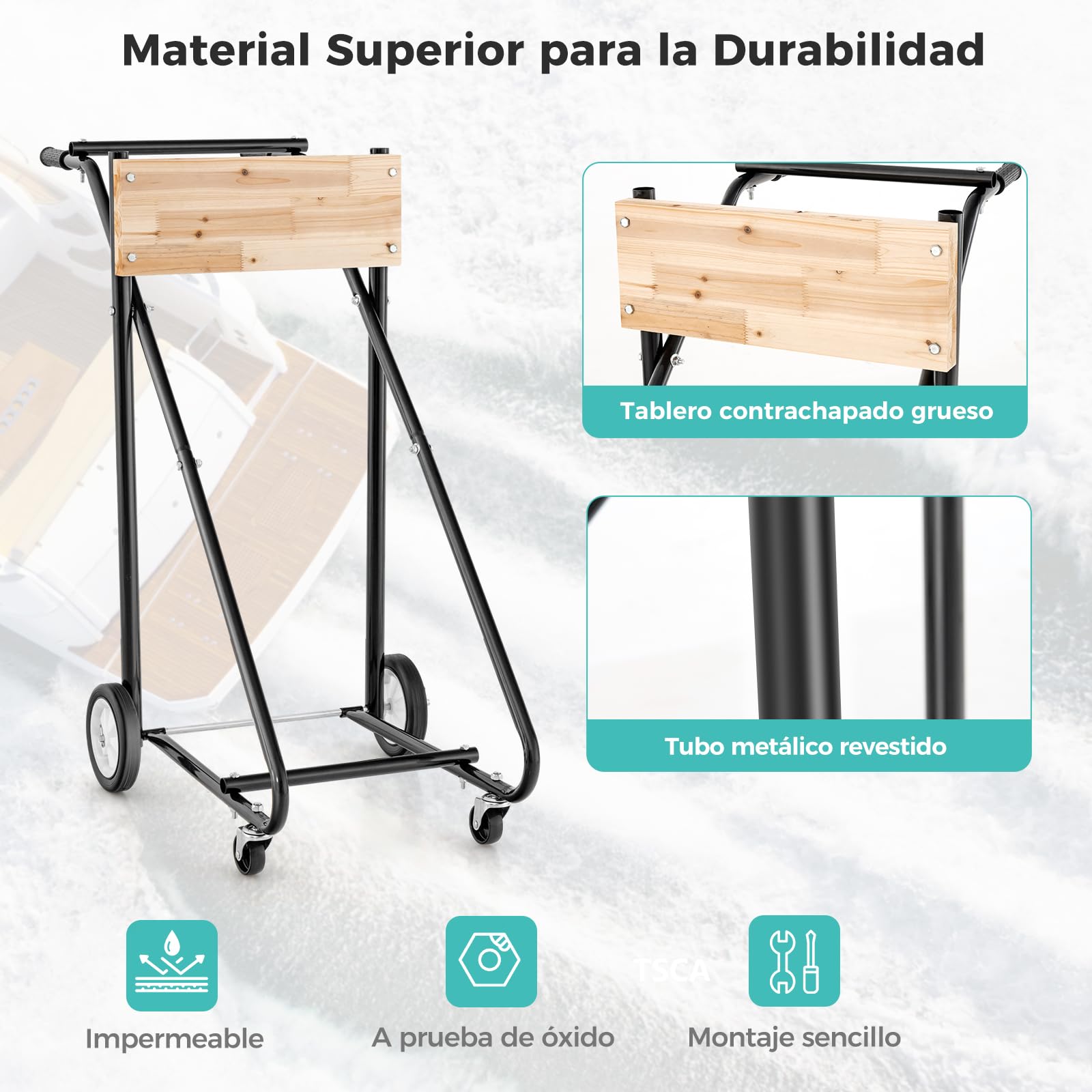 GYMAX Soporte Motor Fueraborda, Carro con 4 Ruedas, Asas de Fácil Agarre, Marco de Metal Sólido, Capacidad de Peso de 150 kg, Soporte para Motor Multiusos