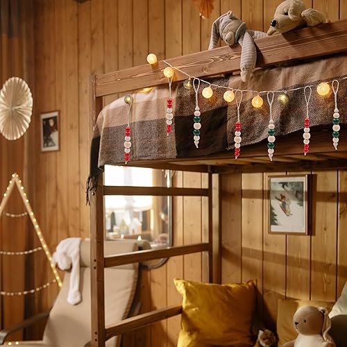 Miniatura 6 de ATROPOS Juego de 24 adornos para árbol de Navidad, cuentas de madera, decoraciones colgantes de cuentas de madera, adornos bohemios de Navidad,