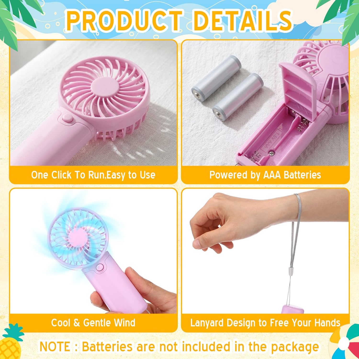 Rossesay 24 Sets End of Year Gifts Mini Portable Fans Summer Party Favors Battery Operated Handheld Fans with Thank You Cards Organza Bags for Office Graduation Beach Party(Pastel Style)