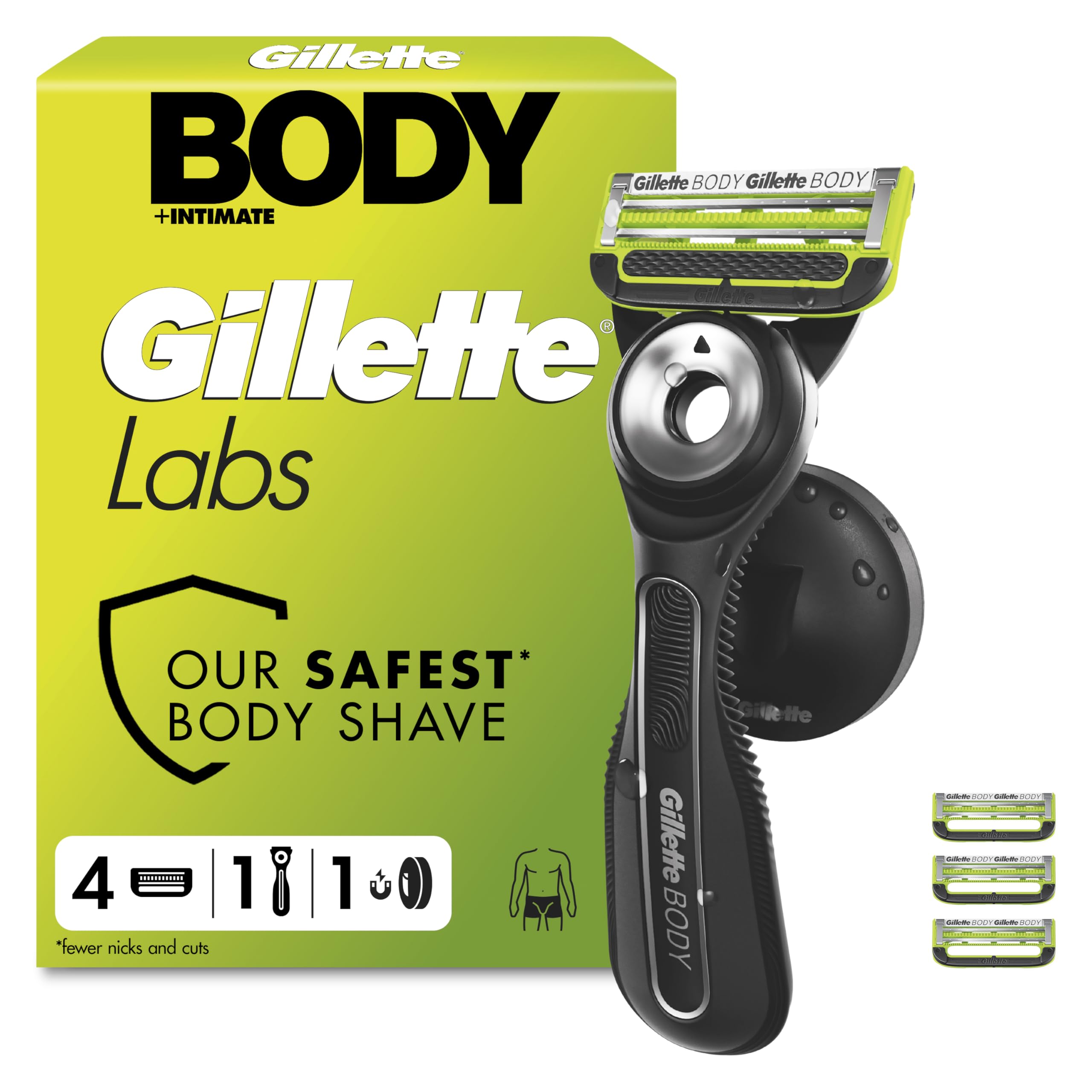 GilletteLabs Body + Intimate Razor for Men, 1 Handle & 4 Cartridges
