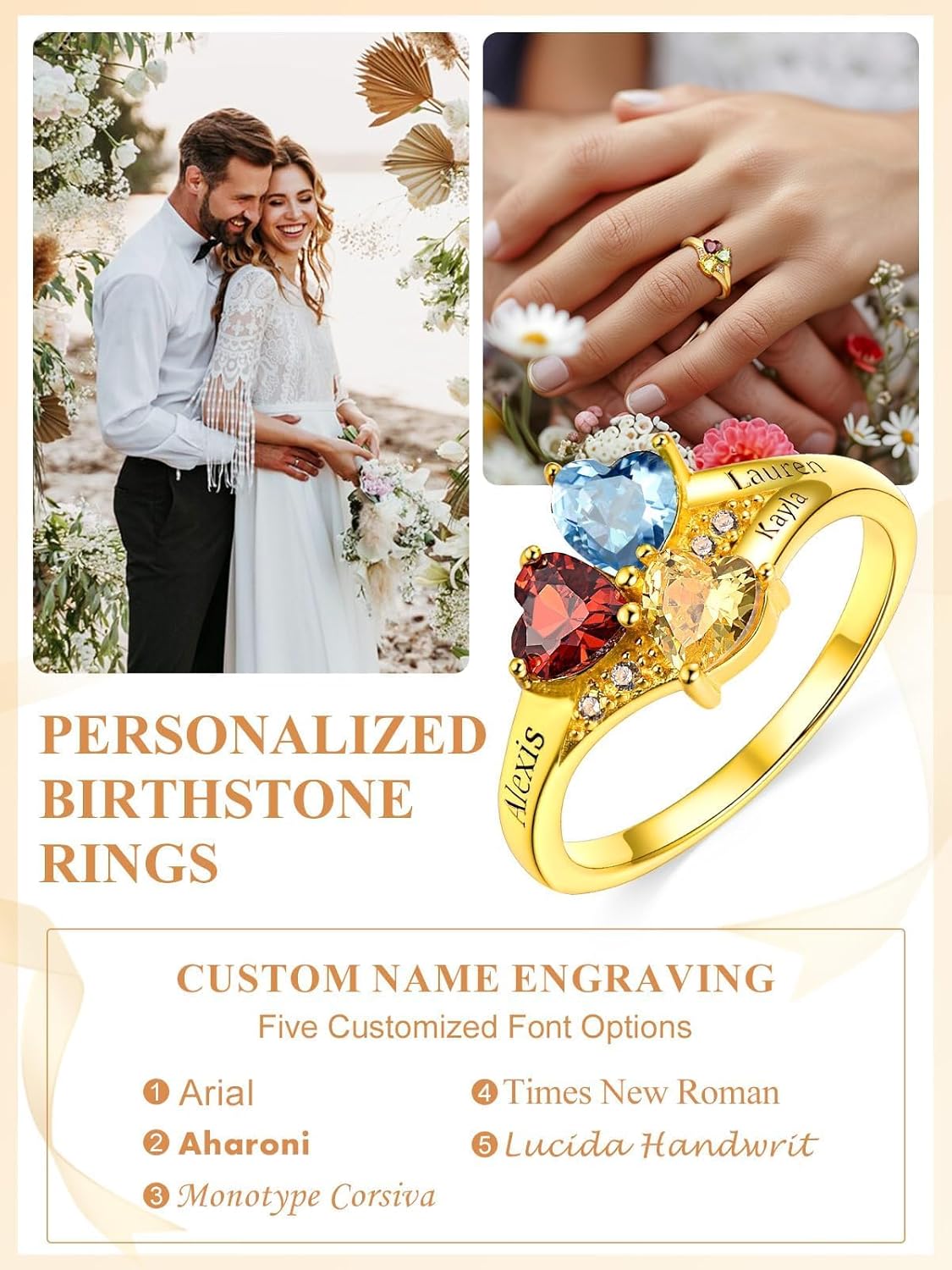 Custom4U Personalized 1-4 Birthstone Rings for Women Promise Rings for Her Sterling Silver Mothers Ring Customized Cubic Zirconia Stones Wedding/Valentine's Day/Mother's Day Jewelry Gift for Mom Wife