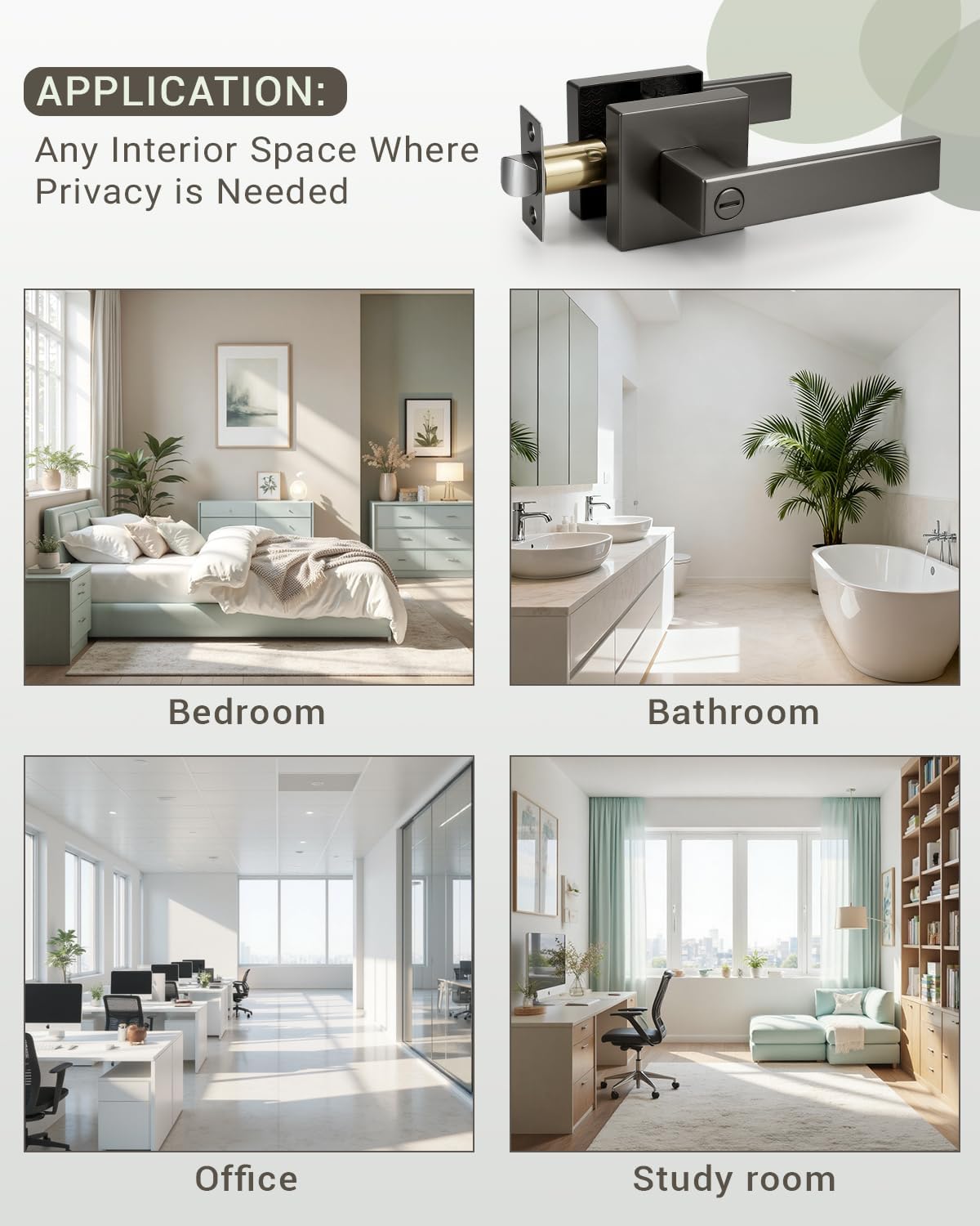 KNOBWELL 6 Pack Privacy Door Handle and 6 Pack Passage Door Handle Gunmental Black Heavy Duty Modern Door Levers Interior