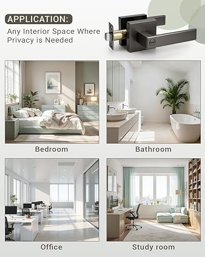 Vista 14 de KNOBWELL Paquete de 6 manijas de puerta negras, palanca de privacidad para puerta de cama y baño, apertura a la izquierda o a la derecha, acabado