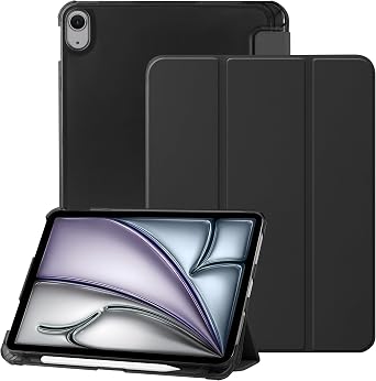 iPad A16 11th Generation Case 11 Inch 2025, iPad 10th Generation Case 10.9 Inch 2022 with Pencil Holder, Slim Light Trifold Protective Cover with Hard PC Translucent Back Shell,Black