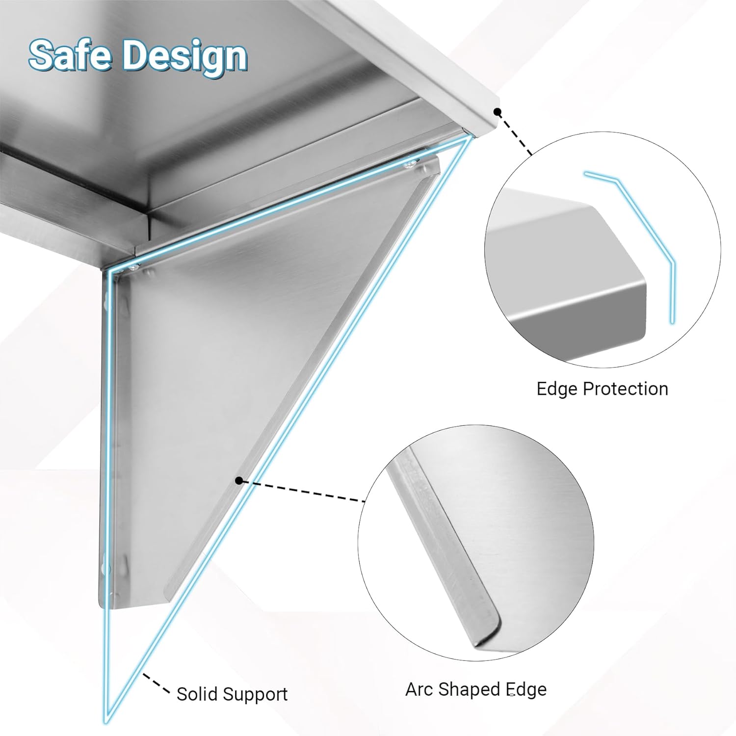 Stainless Steel Shelf 12" x 24", 210LBS Wall Mounted Commercial Stainless Steel Shelving, Stable Stainless Wall Shelf for Kitchen, Bar, Restaurant and Garage