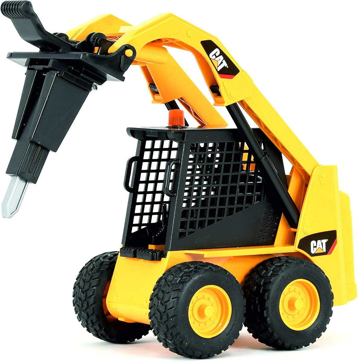 Bruder 09047 CAT Skid Steer Loader: Includes Exclusive Auger & Jackhammer Attachments, Bucket, 1:16 Scale, Great for Pretend Play Indoors & Outdoors