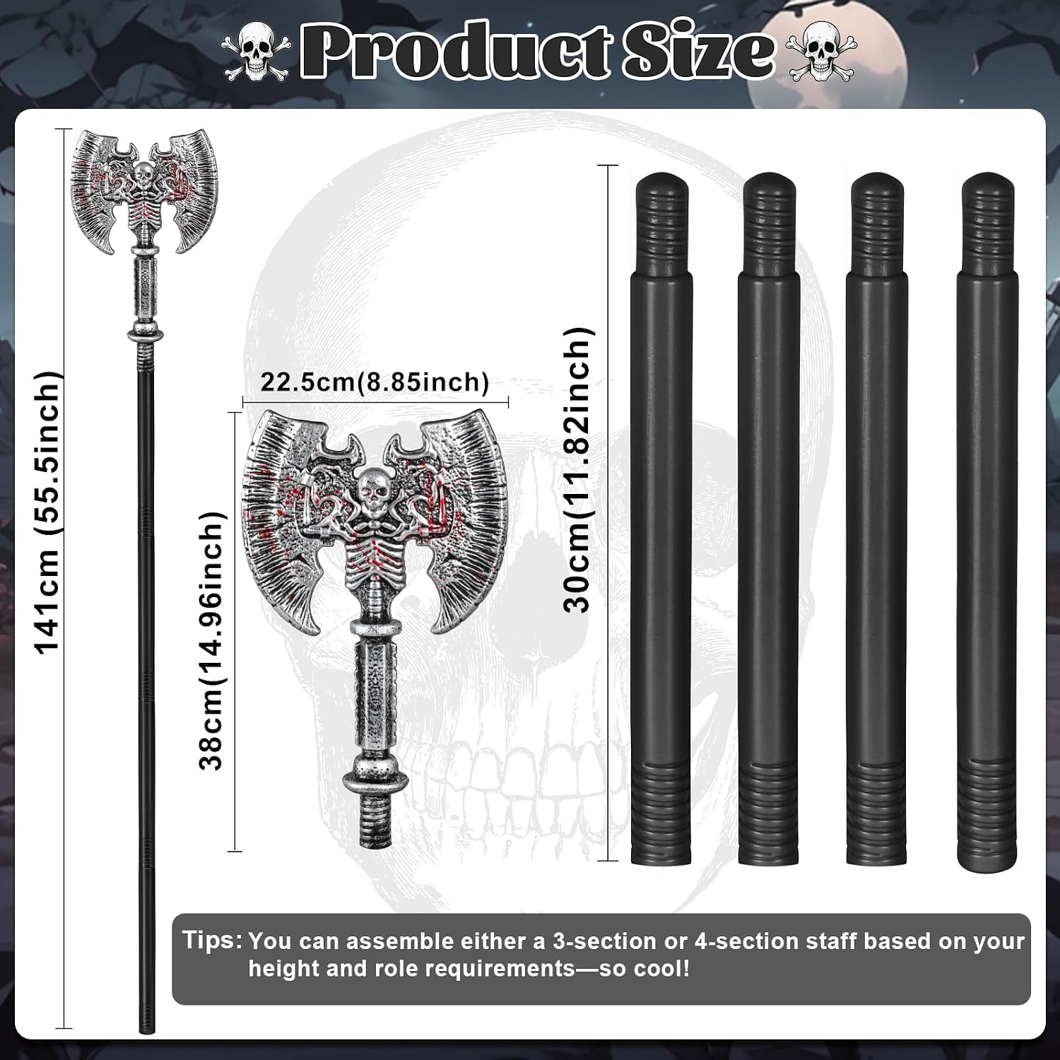 Executioner Viking Axe Prop,Plastic Grim Reaper Battle Axe Staff Costume Accessories,Halloween Axe Cosplay Party Silver