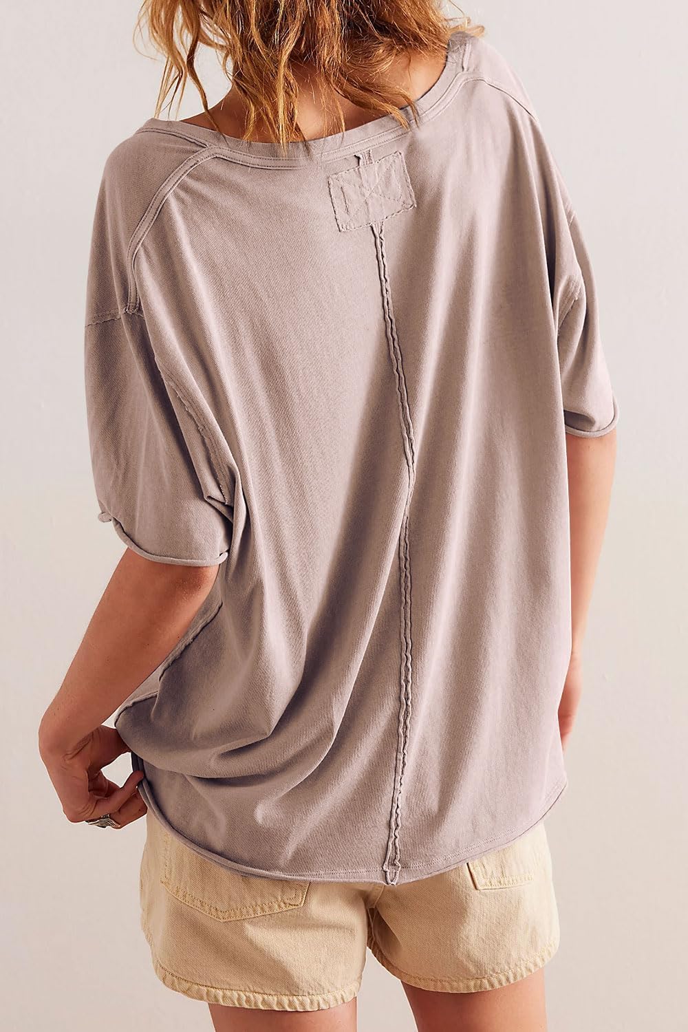 Womens Oversized T Shirts Loose Fit V Neck Short Sleeve Tops Summer Casual Blouse Trendy 2025 Basic Tee Khaki - Image 5