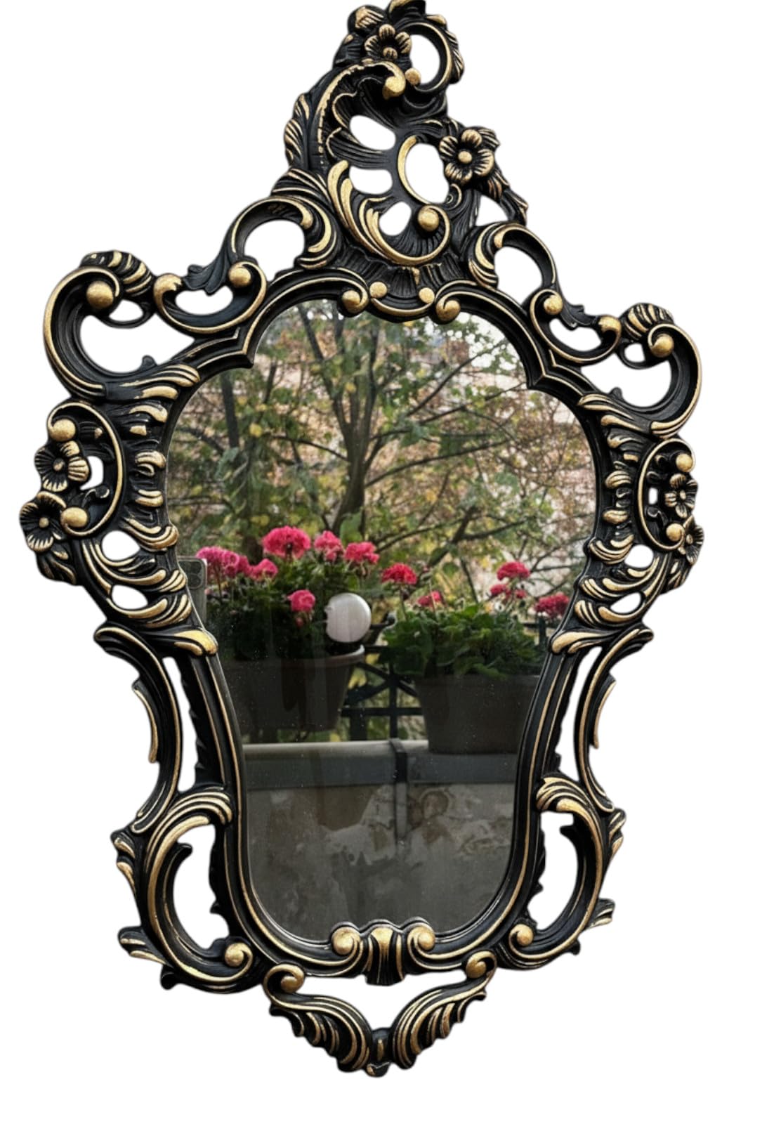Espejo de pared ovalado antiguo estilo barroco para baño, 50x76 cm, espejo de lujo ovalado para pasillo (negro dorado)