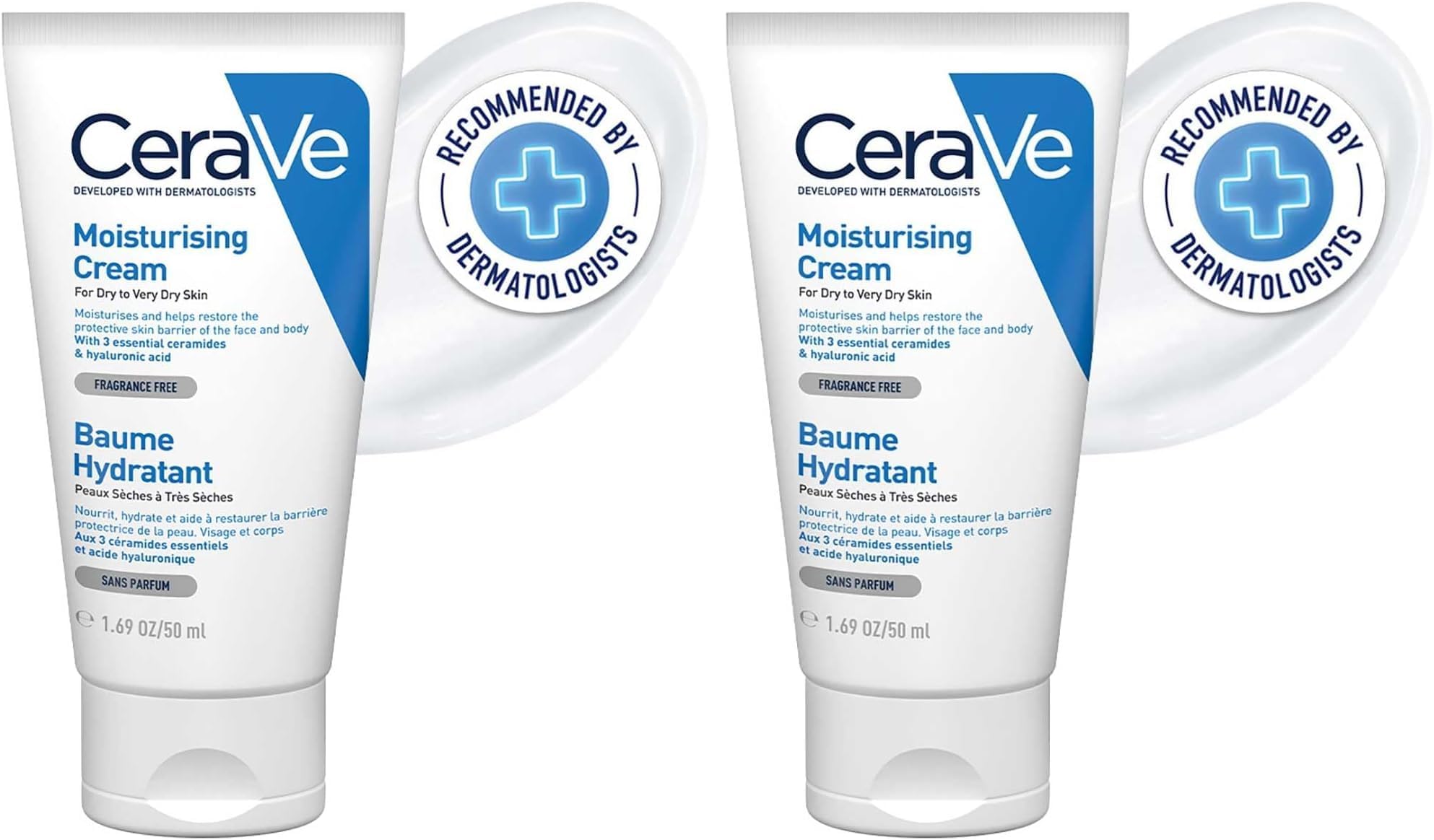 Moisturizing Cream For Dry To Very Dry Skin (50ml) - Formulated with 3 Essential Ceramides And Hyaluronic Acid | Non-Comedogenic Moisturizer For Face and Body (Pack of 2)