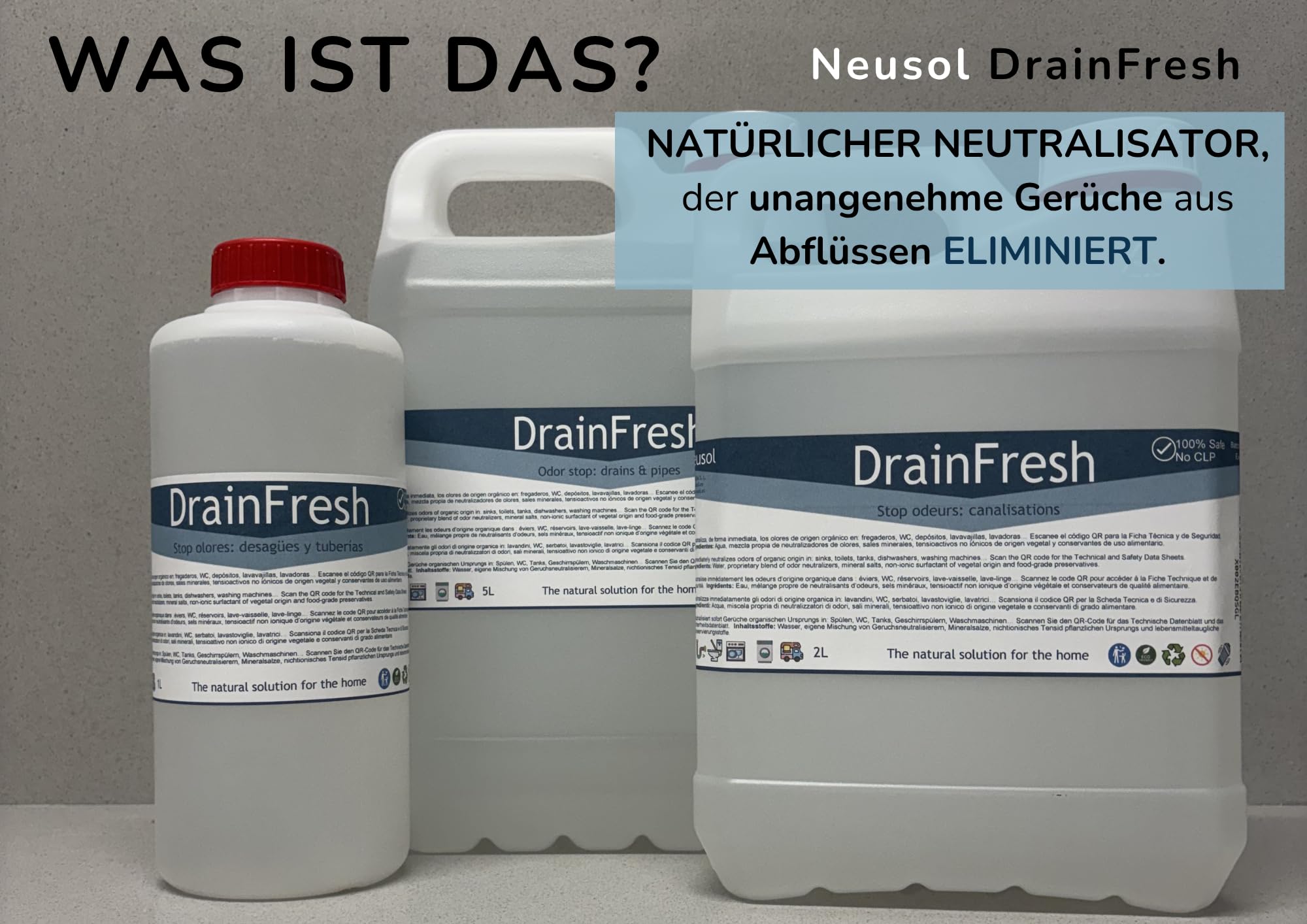 DrainFresh Geruchsneutralisierer für Abflüsse, Rohre und Tanks (5L)