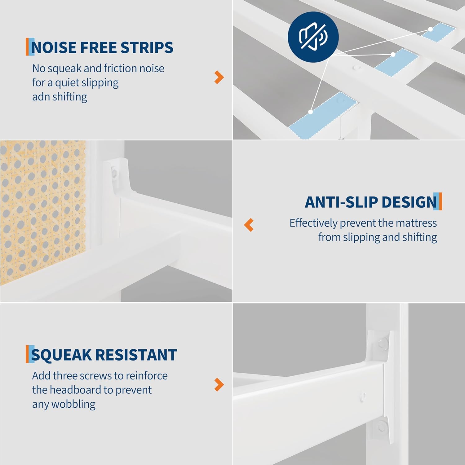 GAOMON Full Size Rattan Bed Frame with Headboard, Modern Style Cane Boho Bed Frames with Heavy Duty Sturdy Steel Slat Support, No Box Spring Needed, White