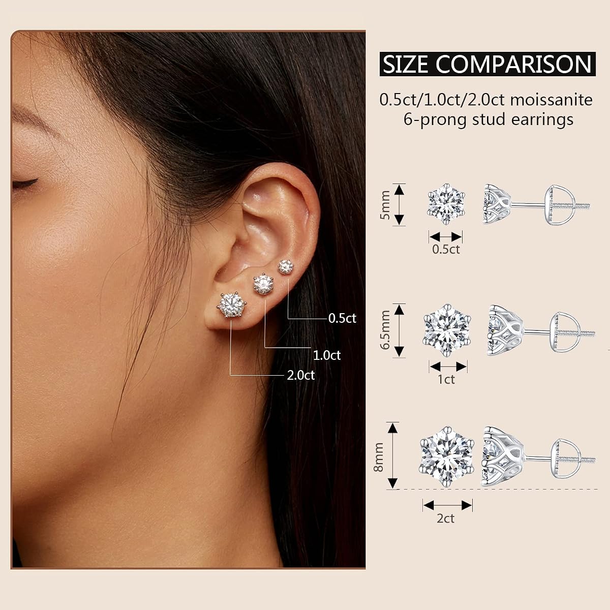 Lab-Created Diamond Stud Earrings - 0.25 CTW, D/E Color, VS Clarity, 14K White Gold view 3