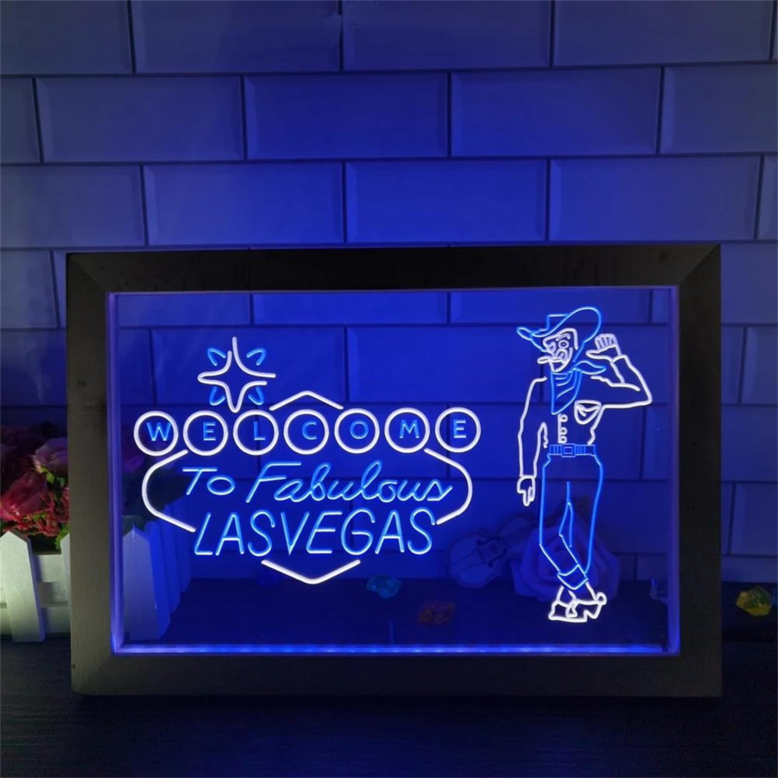 FINOTI Welcome to Las Vegas Beer Bar Pub Display Dual Color LED Neon Sign Photo Frame Bedroom Desk 3D Night Light Bedroom Bar Club Teen Room Art With Switch,I,23x17cm