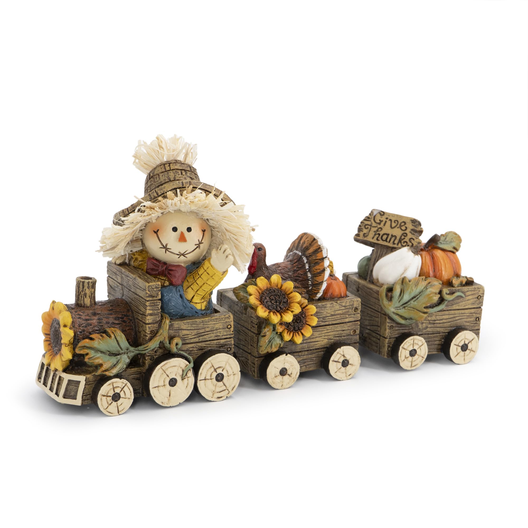 Hodao Harvest Festival Scarecrow Train Decoration – Thanksgiving Table Centerpiece Gift with Pumpkins, Turkey & “Give Thanks” Sign, Autumn Farmhouse Decor for Fall Party, Dining Table & Home
