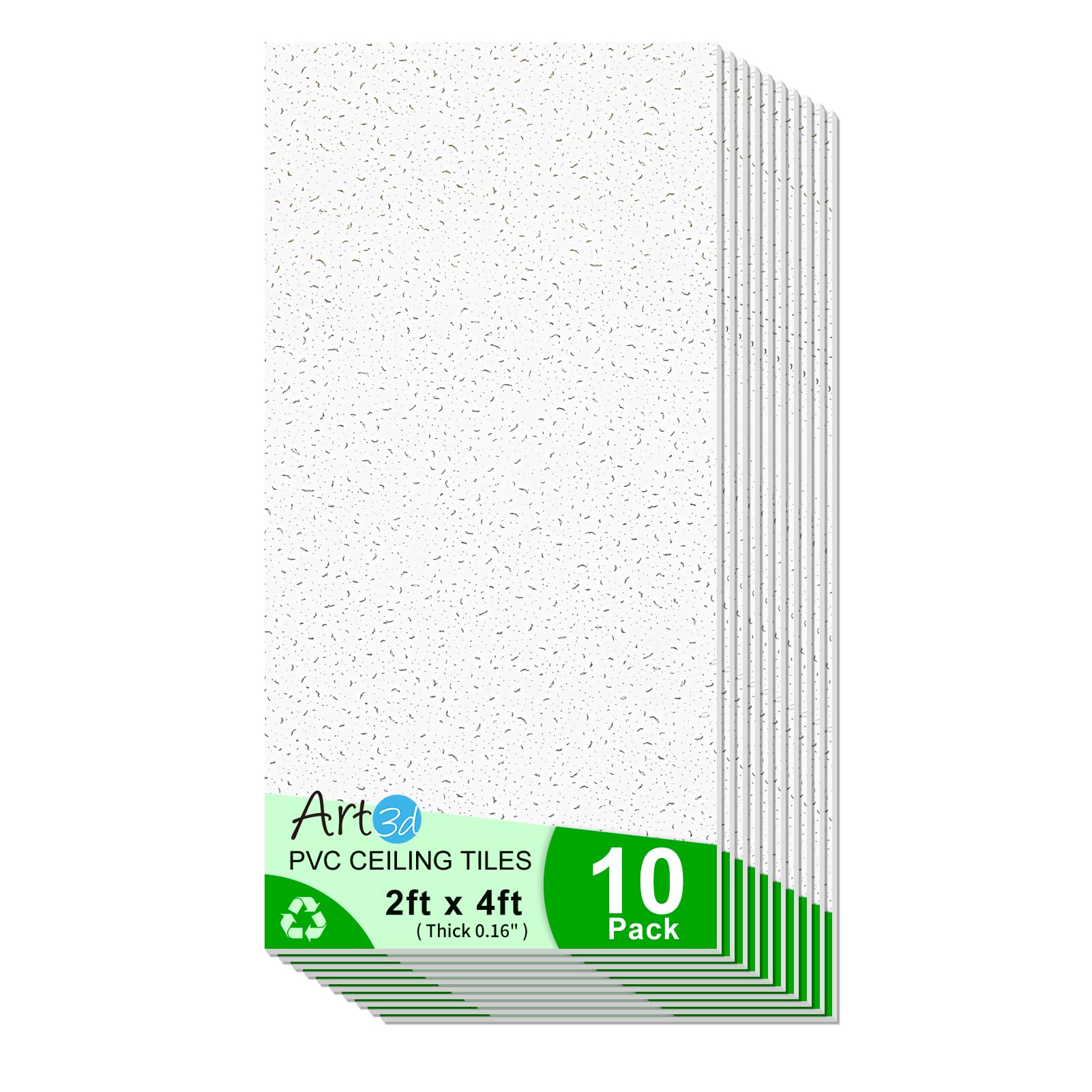 Art3d 24"x48" Stucco Printed Drop Ceiling Tiles, 2x4ft Decorative PVC Ceiling Tiles for Home, Office, Restaurant and Gym, Covering 80 Sq.,ft, 10 Pack, White