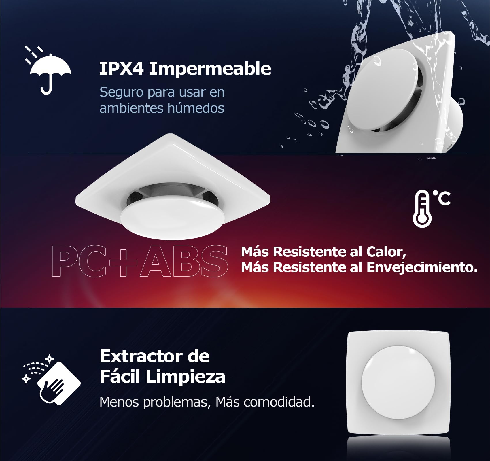 Extractor de Baño 100mm, Extractor de Aire Silencioso y Potente Mejorado,130m³/h IPX4 Ventilador Extractor de Aire, Ahorro Energético, Fácil de Instalar,Ideal para Baño, Cocina, Garaje, Sótano