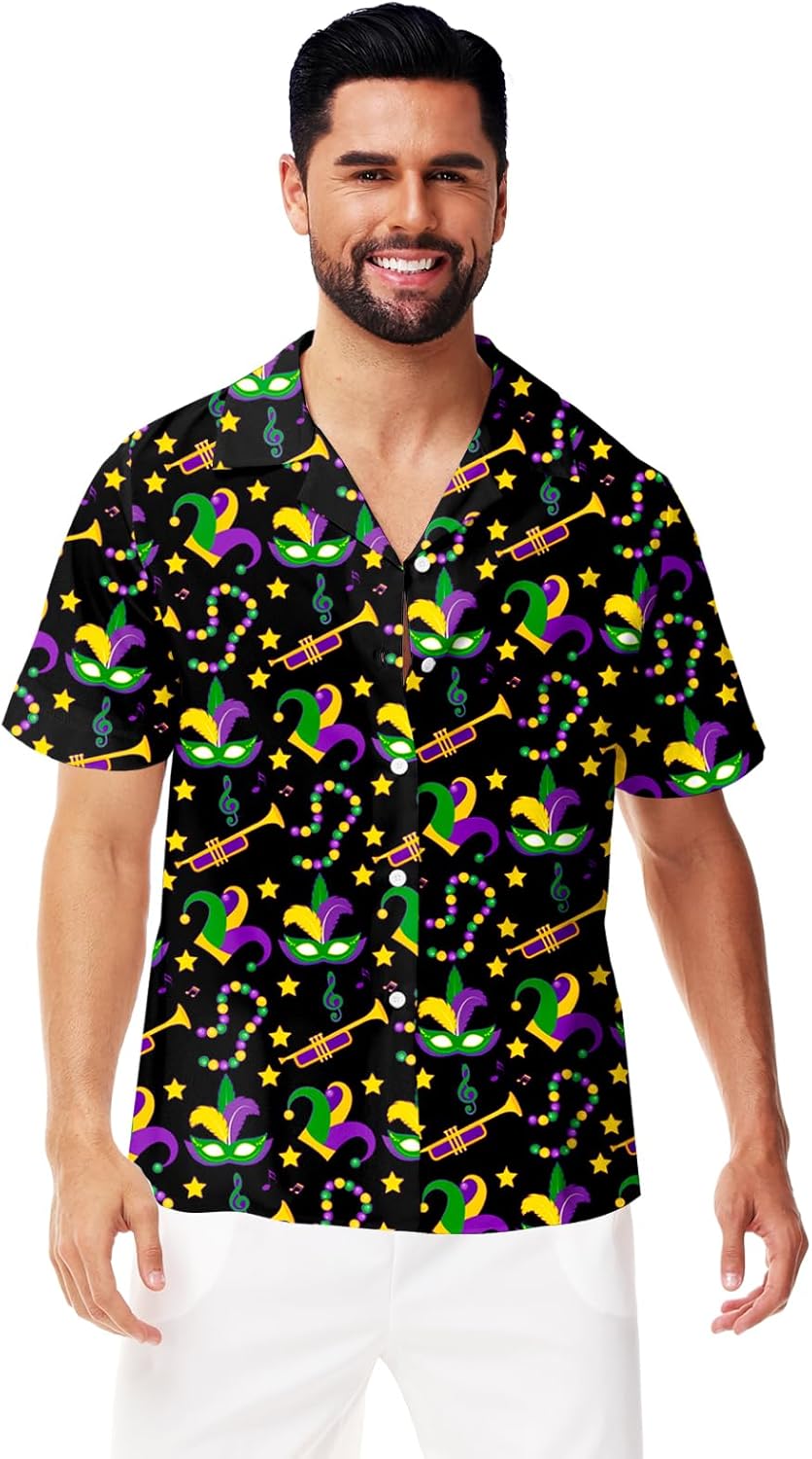 AOBUTE Men Valentines Shirts Mardi Gras Hawaiian Shirt Funny Fat Tuesday Holiday Top - Image 7