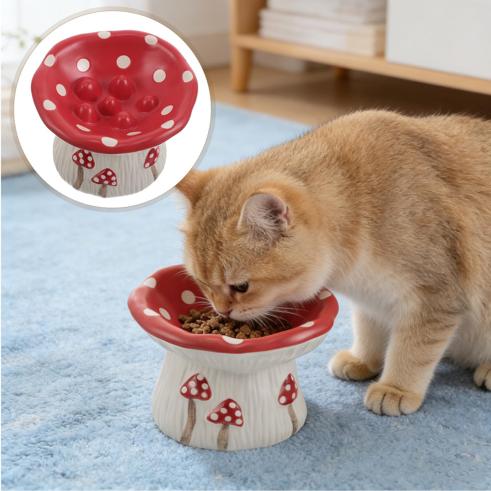 Ciotola Rialzata in Ceramica a Lento Rilascio per Cani e Gatti Piccoli, Piatto Profondo Antiscivolo Base Larga per Cuccioli, Ciotola Singola per Alimentazione Lenta e Riduzione