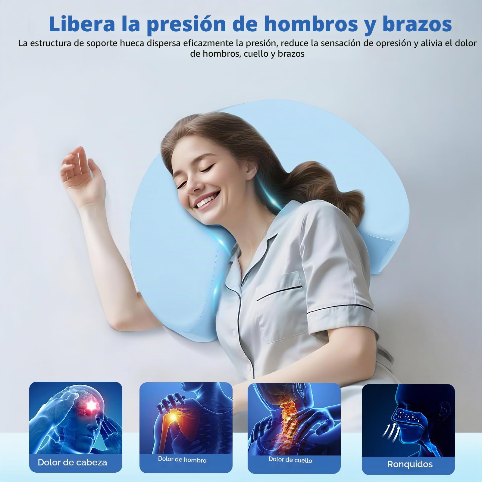 Cojín Lateral para aliviar el Dolor de Hombro, Almohada Anti Ronquidos y Apnea del Sueño, Almohada para Dormir de Lado con 4 Agujeros para Brazos, Almohada Ergonómica para Cervical y Hombros