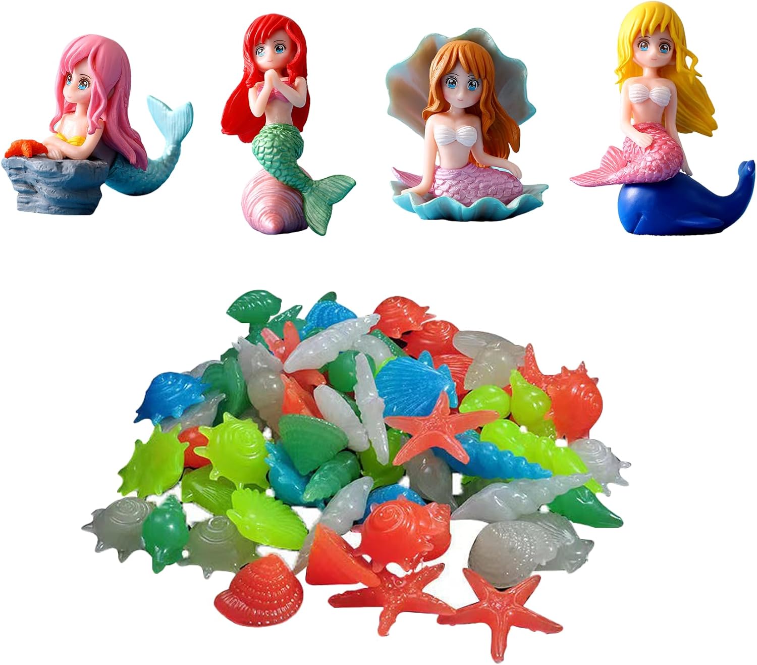 Ocean Shell Luminescent Stone Used in Fish Tanks,Mermaid Resin Statue,Aquarium Decor,Fish Tank Supplies,104pcs