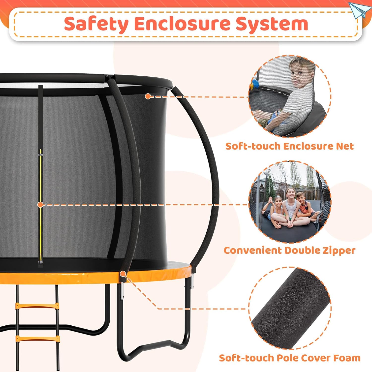 Zevemomo 8FT 10FT 12FT 14FT 16FT Trampoline Outdoor, Trampolines for Kids & Adults, Pumpkin Trampolines with Safety Net, Ladder, Coating Metal Frame, ASTM Approved Large Backyard Trampoline for Kids