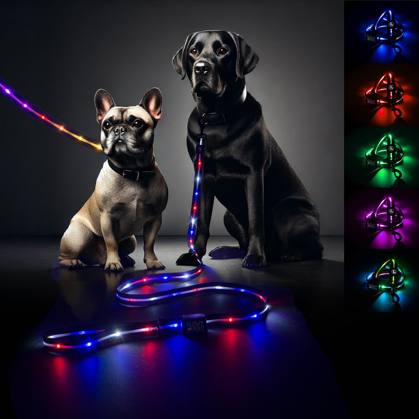 Luminoid LED-Hundeleine, wiederaufladbar über USB, RGB-Farbwechsel, beleuchtete Hundeleine, Hundeleinen machen das Haustier sichtbar und sicher für nächtliche Spaziergänge, 12 animierte Effekte,