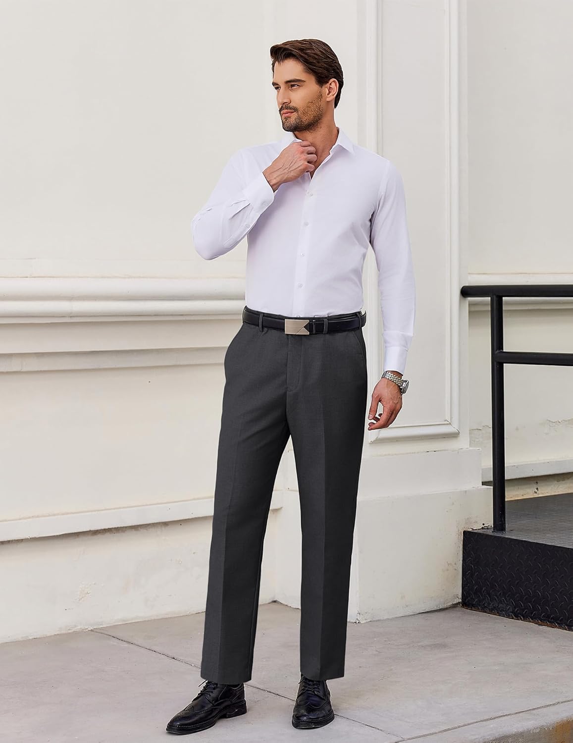 COOFANDY Men's Classic Fit Flat Front Dress Pants No Iron Premium Casual Pants Expandable Waist Suit Pants - Image 3