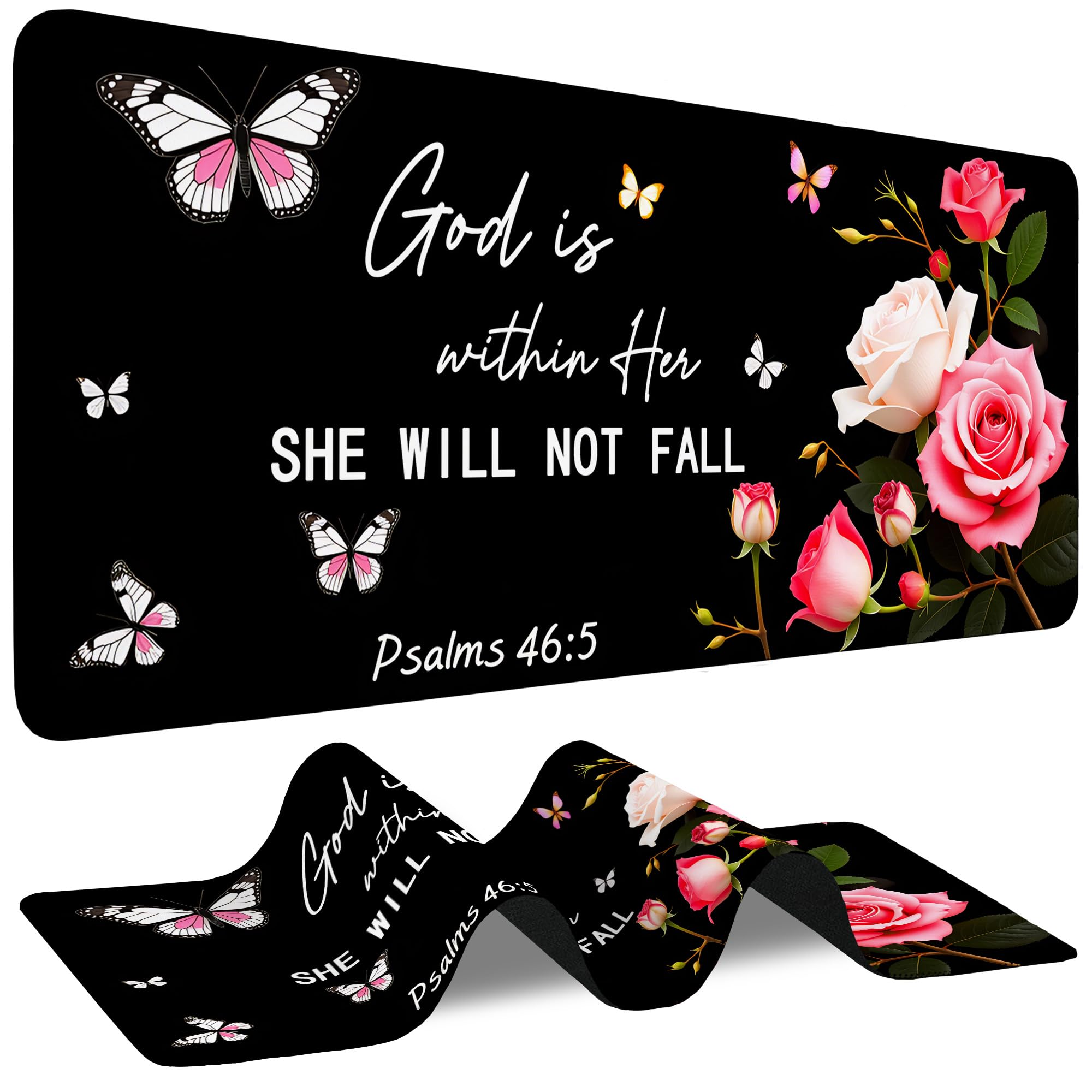 Large Gaming Mouse Pad God is Within Her Extended Computer Keyboard Mousepad with Non-Sli…