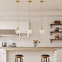 Vista 7 de VONLUCE Pendant Lights Kitchen Island, Brushed Gold Pendant Light Fixtures with E26 Base & Adjustable Cable, Modern Pendant Lighting with Glass