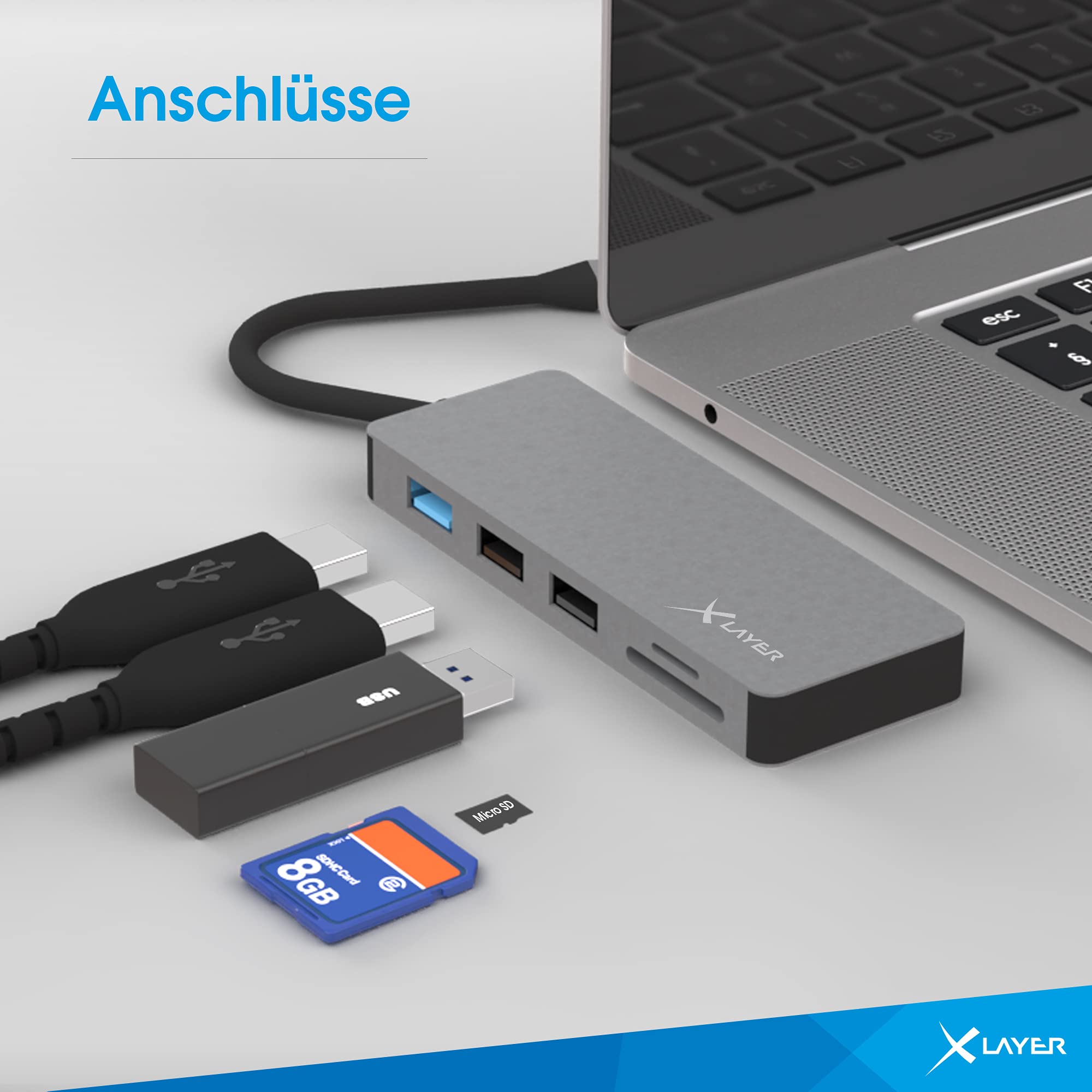 Xlayer Adapter USB C Hub MULTIPORT HDMI SD 4K stacja dokująca 3.0 kabel kompatybilny z MacBook Pro/Air, iPad Pro, Chromecast, Switch, urządzeń Windows 7 w 1 z Power Delivery Szary