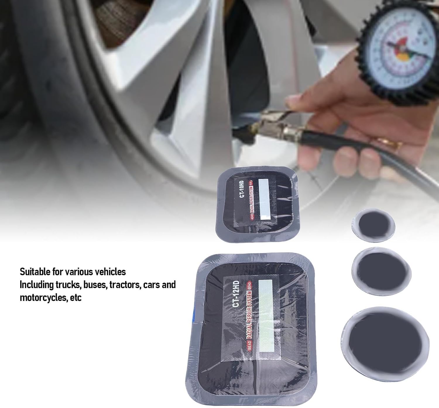 TANIQIACA Complete Tire Repair Patch Kit - 100pcs Universal Rubber Cold Patches for Quick Repairs on Cars, Trucks, Buses, and Motorcycles - 65x80mm & 85x120mm Sizes Included