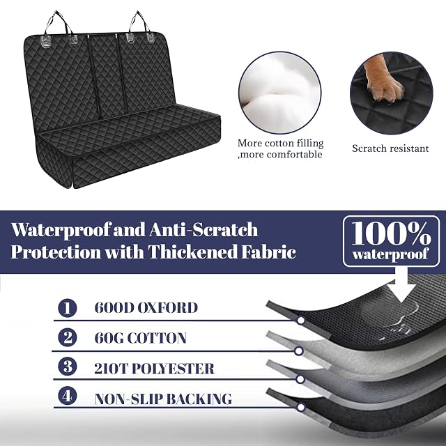 Foto 3 de 7 de Funda Asiento Coche Perro, Protector Coche Perro con cinturón de Seguridad Ajustable para Perros, 135x120CM