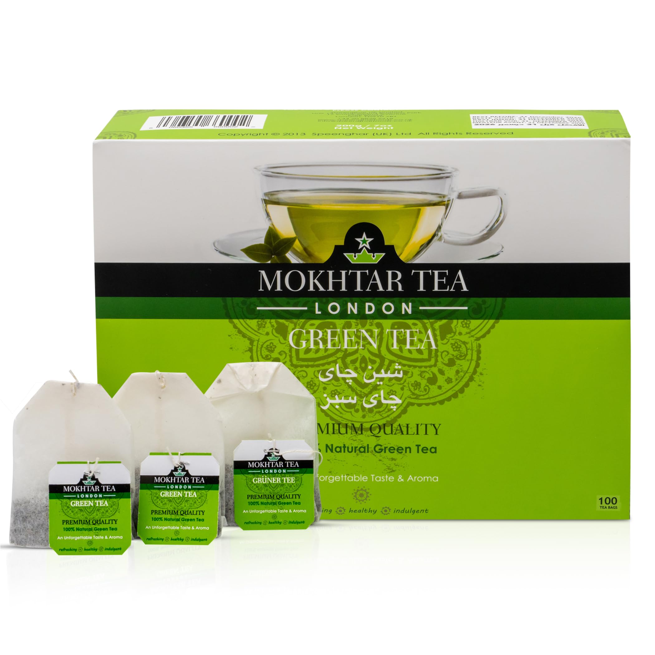 Mokhtar Tea London | Green Tea | Premium Quality | 100 Teabags | Large Teabags for Whole Pot | 100% Natural