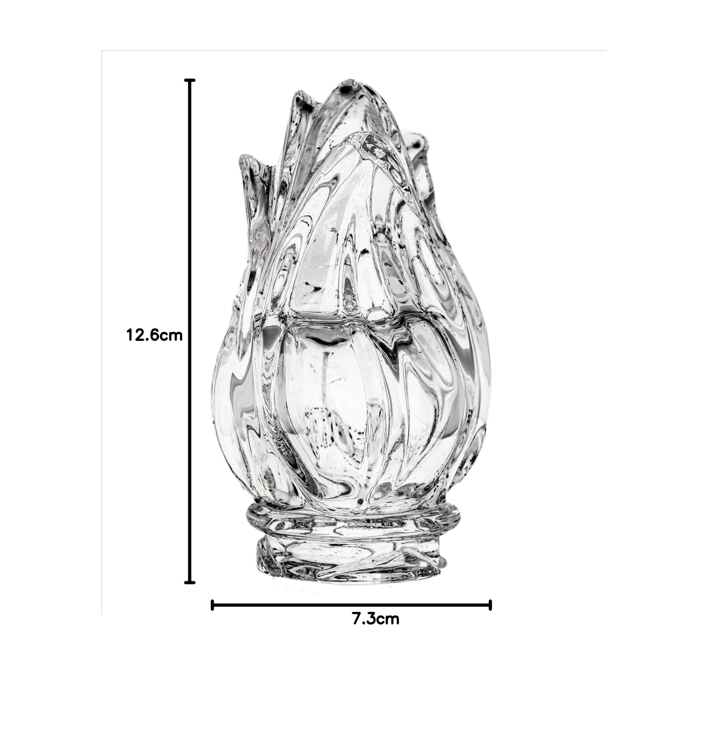 Pilla | Fiamma in cristallo trasparente di ricambio per lampade votive da cimitero | Altezza 12,6 cm, Diametro 7,3 cm, Diametro innesto 5 cm