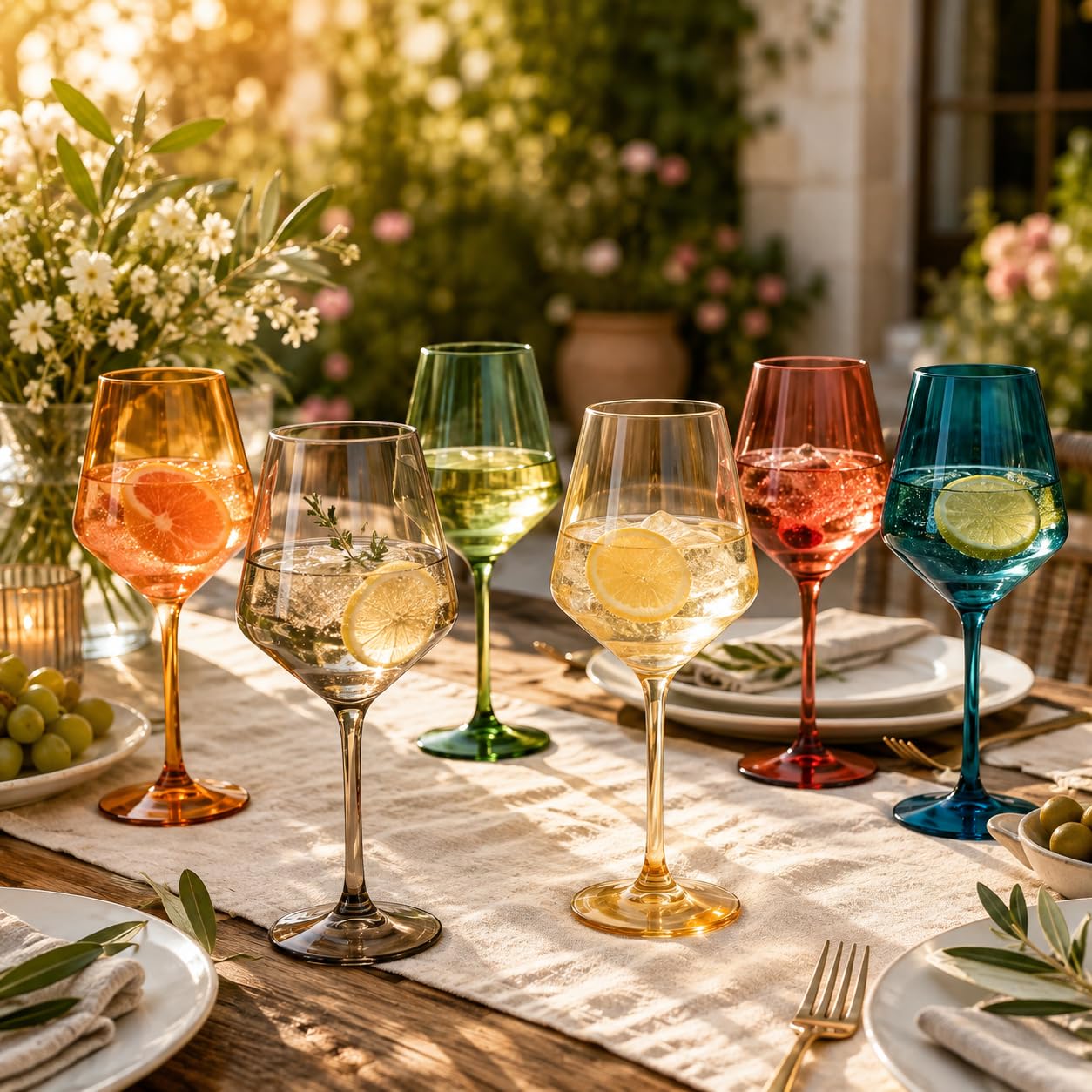 Lot de 12 verres à vin à pied en plastique incassable de style européen Tritan couleur pastel, incassables, sans BPA, pour extérieur, piscine, intérieur, lavage à la main, cadeau quotidien et vacances