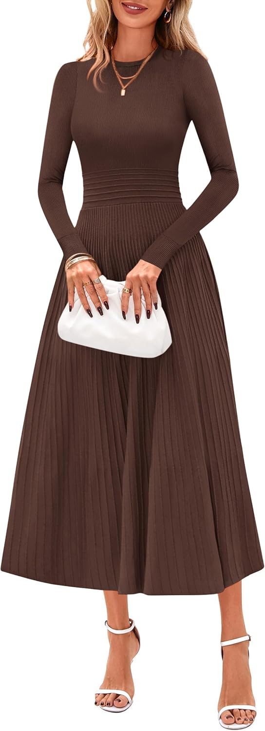 PRETTYGARDEN Womens Sweater Dress 2026 Long Sleeve Elegant Knit A Line Fall Wedding Guest Cocktail Midi Winter Dresses