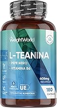 L Teanine 408mg, 180 Vegan Capsules, 1 per Day (6 Months Stock), L-Theanine Extract from Camellia Sinensis with Black Pepper and Vitamin B6, Amino Acid L Theanine from Green Tea, Magnesium Stearate