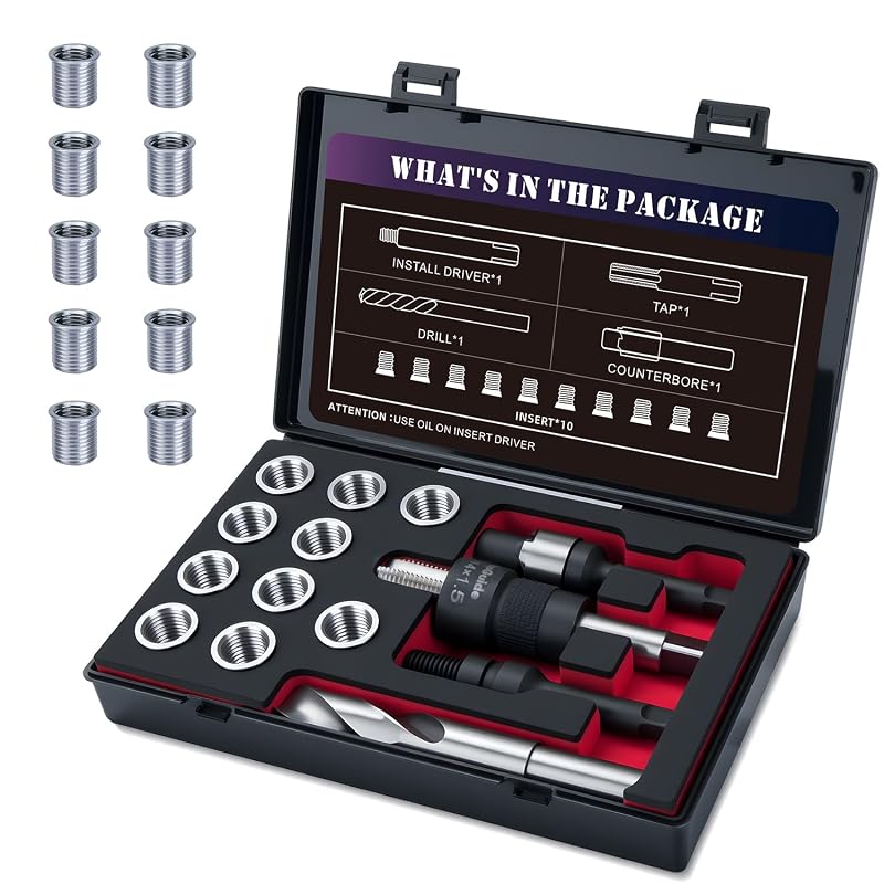 Kit de Reparo de Rosca M14 x 1,5 com Broca HSS, Macho, Escareador, Instalador e Insertos de Aço Inoxidável 304 – 10 peças SENNMONN