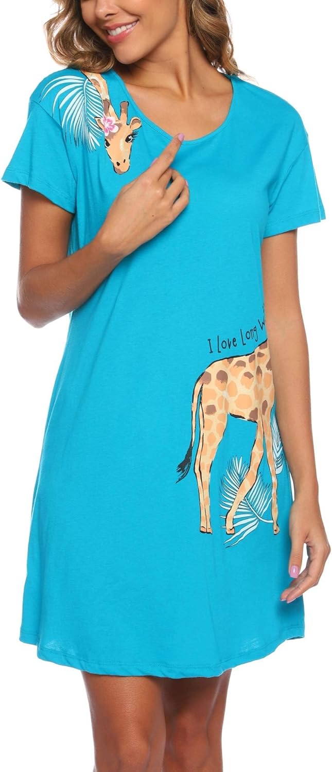 ENJOYNIGHT Womens Cotton Nightgown Short Sleeves Sleepshirt Print Nightshirt - Image 3