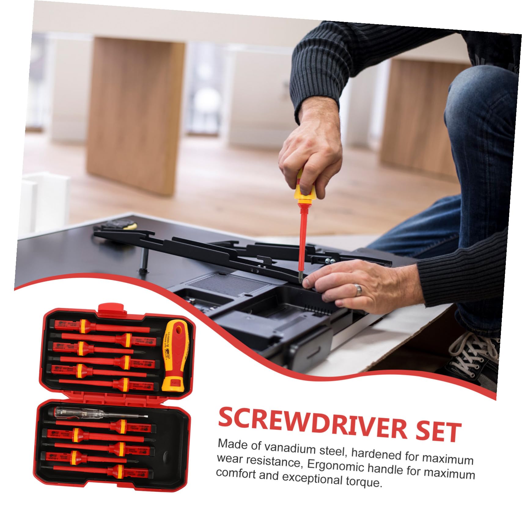 Set Rosso 13 Pezzi di Cacciaviti Isolati 1000v per Elettricista