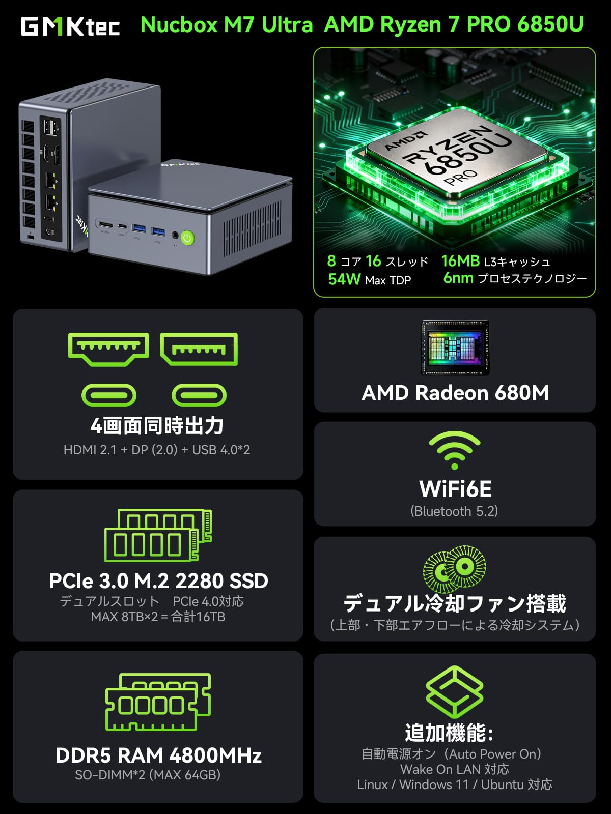 Amazon.co.jp: GMKtec NucBox M7 UltraミニPC AMD Ryzen 7 Pro 6850U