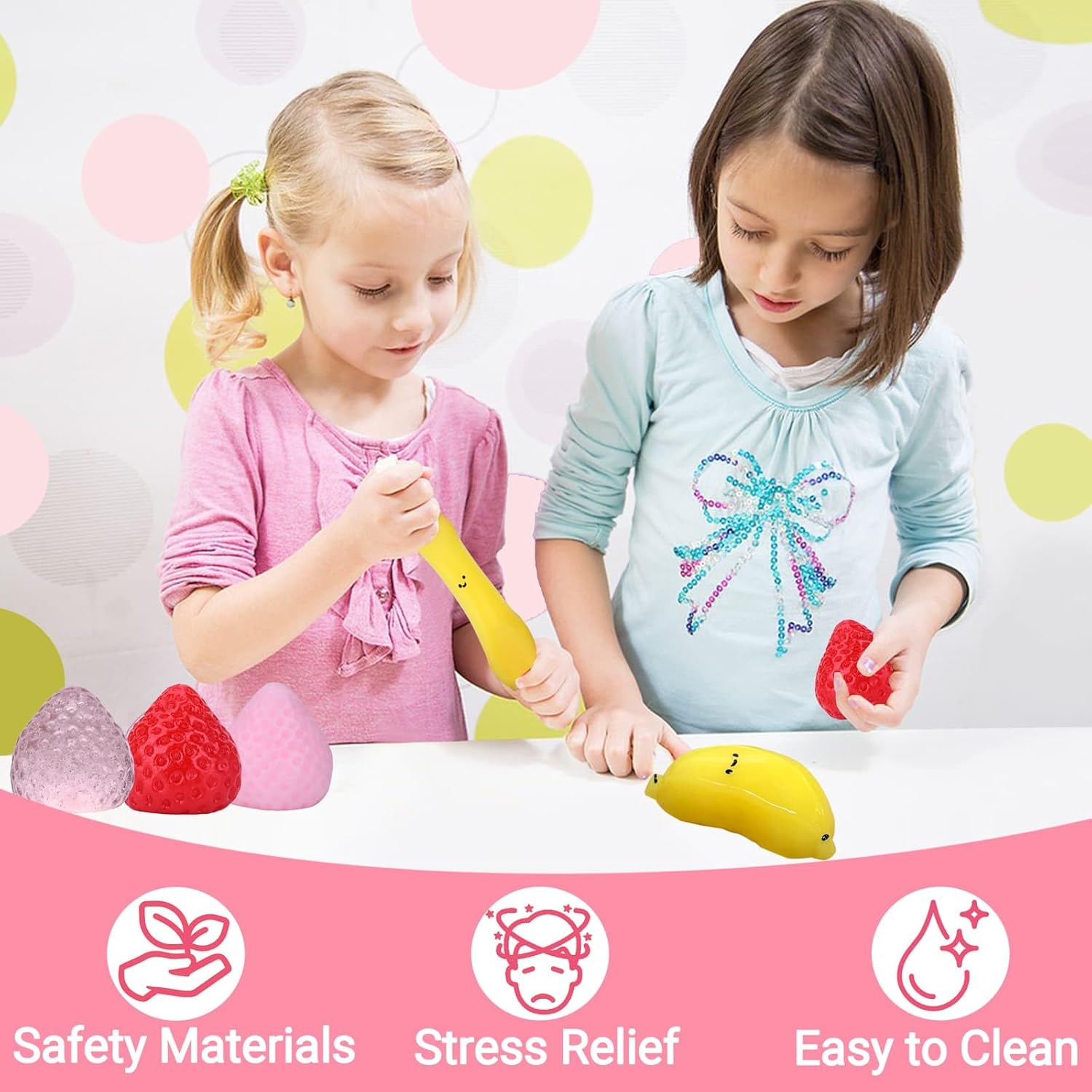 Taba Squishy Toy (4 Pack), Squishies Squeeze Fidget Toys, Party Favors for Kids 8-12, Cute Soft Sticky Sensory Toy, Gifts for Girls 4-8, Autism Stress Relief Toys (Fruit)