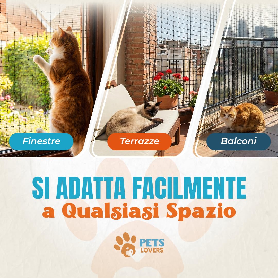 Rete per Gatti Rinforzata con Acciaio Inossidabile 8x3m Nero Anti UV | Kit di Montaggio Senza Trapano, incl. 2 Giocattoli, Rete Gatti Balcone, Rete Balcone per Gatti, Rete per Balcone Esterno