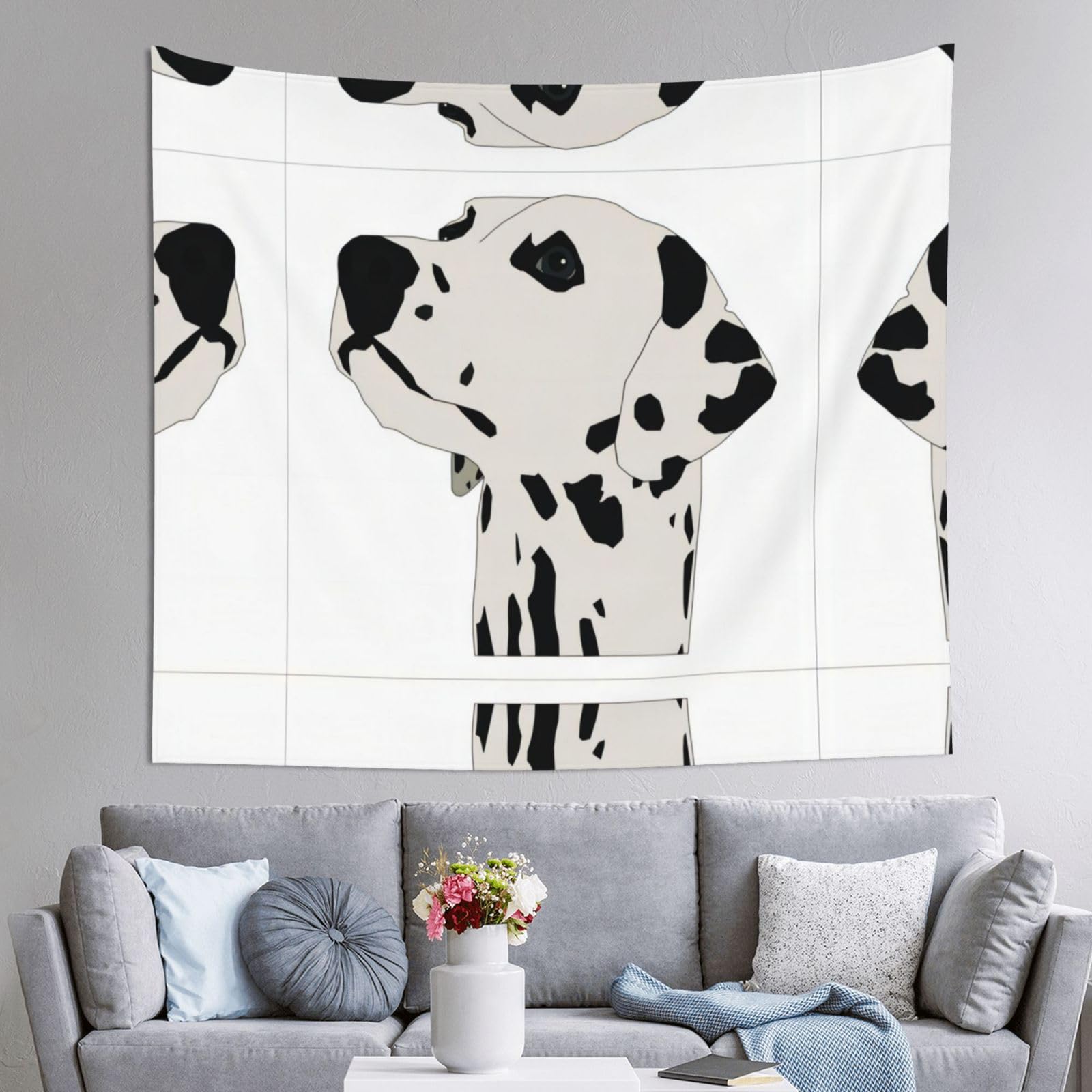 HLSBSSL 60x51in Dalmatian Printed Tapestry Tablecloth for Dormitory and Picnic Rooms - Multifunctional Fabric Hanging